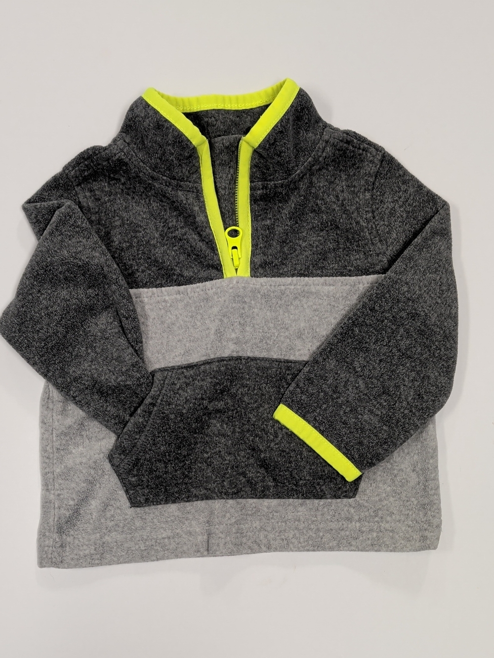 OshKosh B'gosh Charcoal & Light Gray Quarter-Zip with Neon Yellow Trim 12 Mos